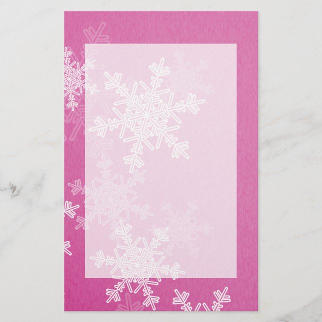 Girly pink and white Christmas snowflakes Stationery (Front)