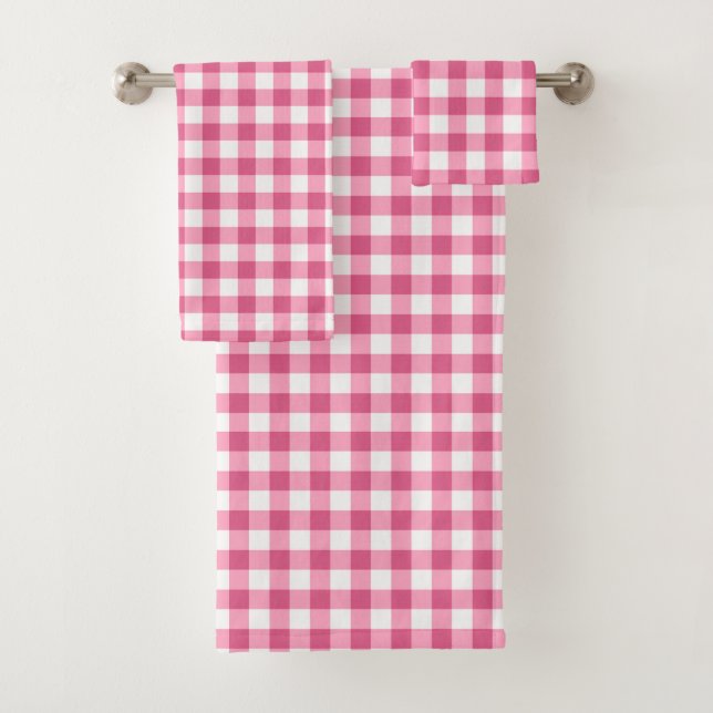 Girly Pink And White Gingham Bath Towel Set (Insitu)