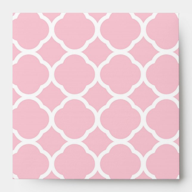 Girly Pink and White Quatrefoil Pattern Envelopes (Front)