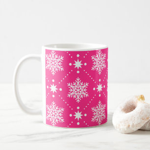 Girly Pink and White Snowflakes Christmas Pattern Coffee Mug