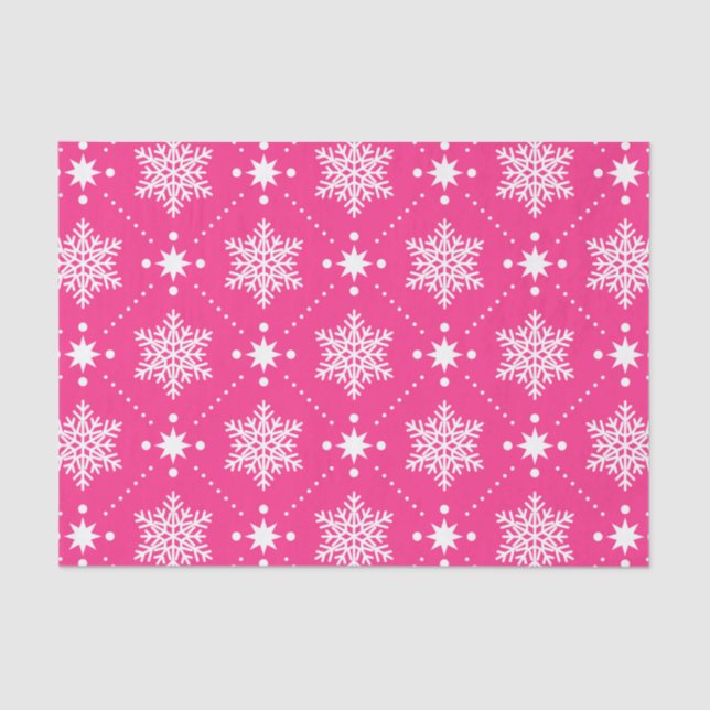 Girly Pink and White Snowflakes Christmas Pattern Tissue Paper (Front)