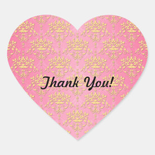 Girly Pink and Yellow Damask Heart Sticker