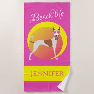 Girly Pink and Yellow Dog Beach Towel