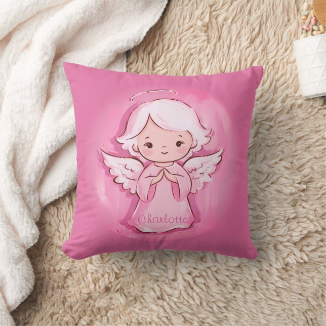Girly Pink Angel With Name | Kids Cushion (Blanket)