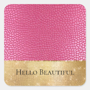 Girly Pink Animal Glam Gold Sparkle Square Sticker