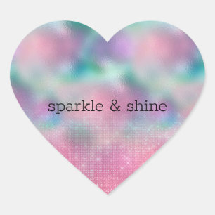 Girly Pink Aqua Rainbow Mermaid Sparkle Heart Sticker