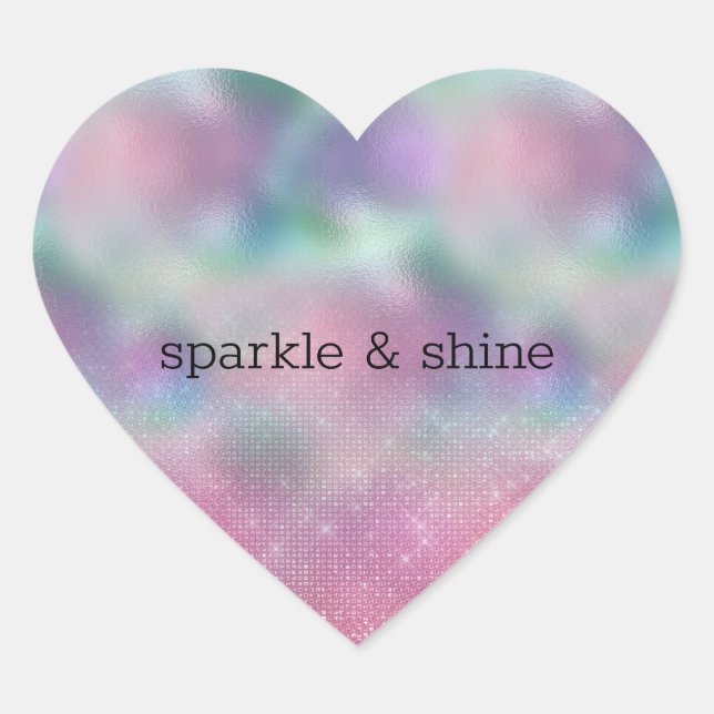 Girly Pink Aqua Rainbow Mermaid Sparkle Heart Sticker (Front)