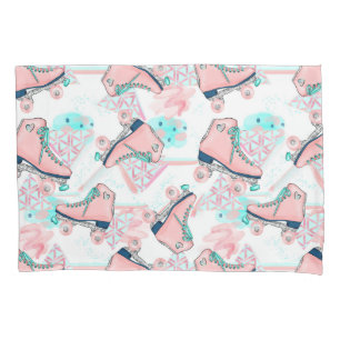 Girly Pink Aqua Roller Skates Personalised Pillowcase
