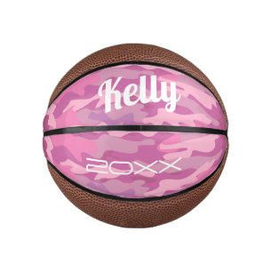 Girly pink army camo camouflage print mini basketball