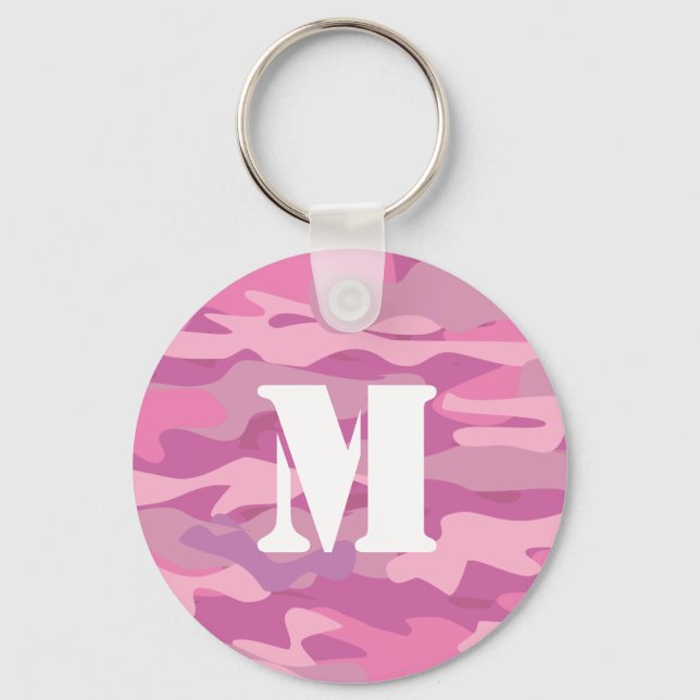 Girly pink army camouflage monogram keychain (Front)