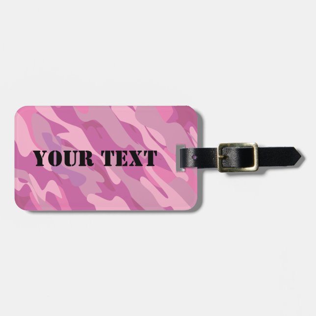 Girly pink army camouflage travel luggage tag (Front Horizontal)
