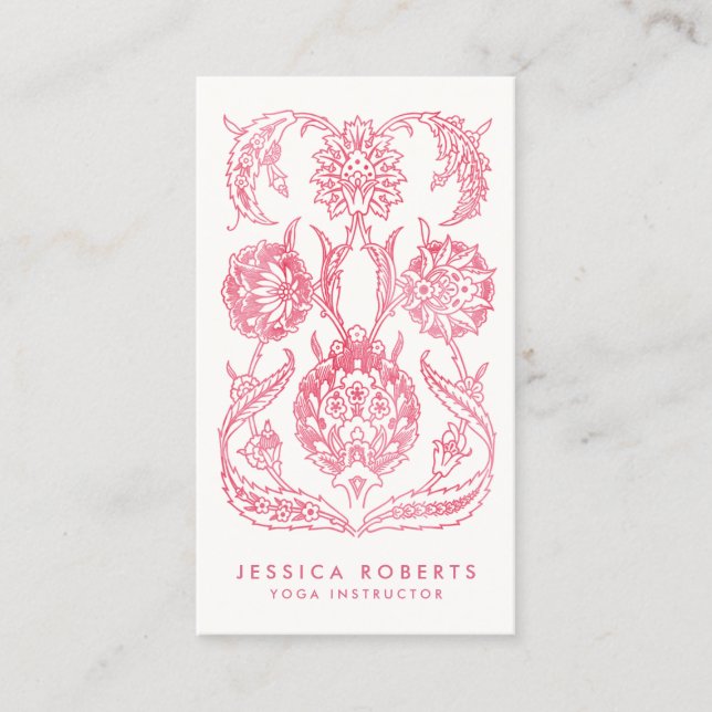 Girly Pink Art Nouveau Floral Designer Business Card (Front)
