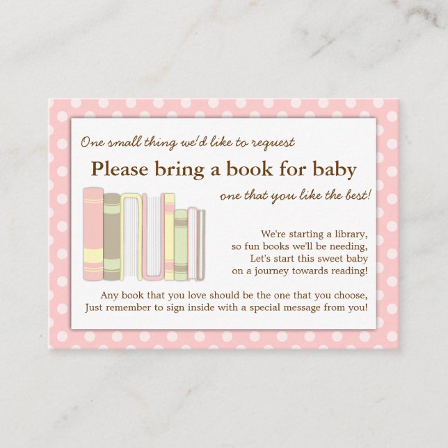 Girly Pink Baby Shower Book Insert Request Card (Front)