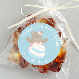 Girly Pink Ballerina Bear Cub Birthday Thank You Classic Round Sticker