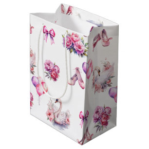 Girly Pink Ballet Floral Medium Gift Bag