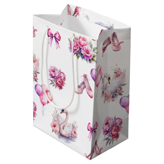 Girly Pink Ballet Floral Medium Gift Bag (Back Angled)