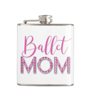 Girly Pink Ballet Mum Sparkle Diamond Hip Flask