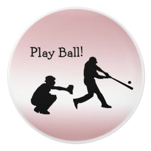 Girly Pink Baseball Play Ball Ceramic Knob