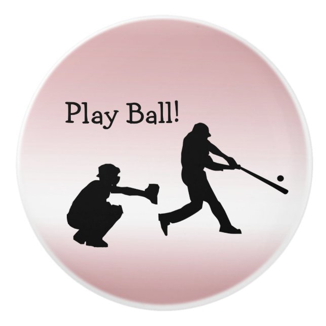 Girly Pink Baseball Play Ball Ceramic Knob (Front)