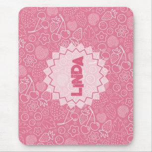 Girly Pink Berry Strawberry Cherry Modern. Mouse Mat