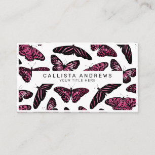 Girly Pink Black Butterflies Watercolor Pattern Business Card