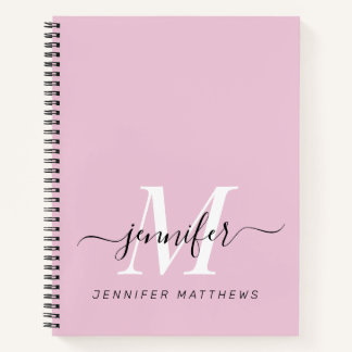 Girly Pink Black Chic Personalised Monogram Name Notebook