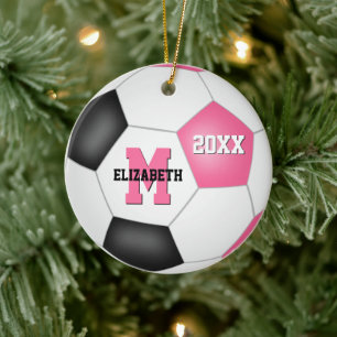 girly pink black cute keepsake soccer ceramic tree decoration