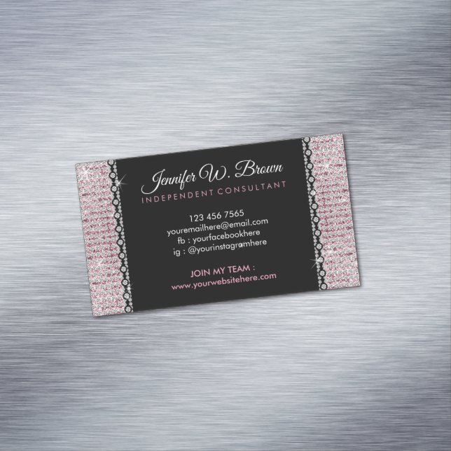 Girly Pink black Glitter Magnetic Business Card (In Situ)