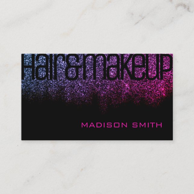 Girly Pink Black Glitter Sparkle Glamorous Luxury Business Card (Front)