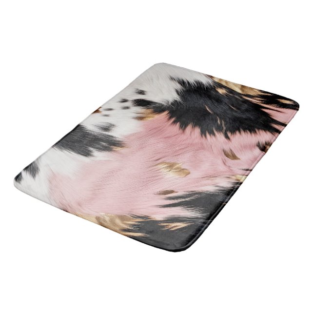 Girly Pink Black Gold Cowgirl Cowhide Bath Mat (Angled)