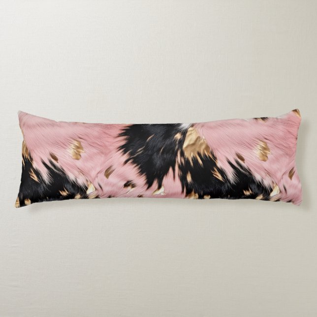 Girly Pink Black Gold Cowgirl Cowhide Body Cushion (Front)