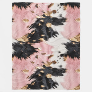 Girly Pink Black Gold Cowgirl Cowhide Fleece Blanket