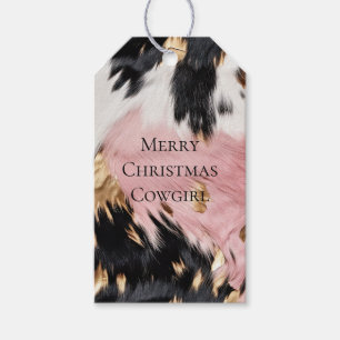 Girly Pink Black Gold Cowgirl Cowhide Gift Tags