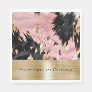Girly Pink Black Gold Cowgirl Cowhide Napkin