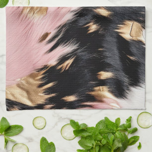 Girly Pink Black Gold Cowgirl Cowhide Tea Towel