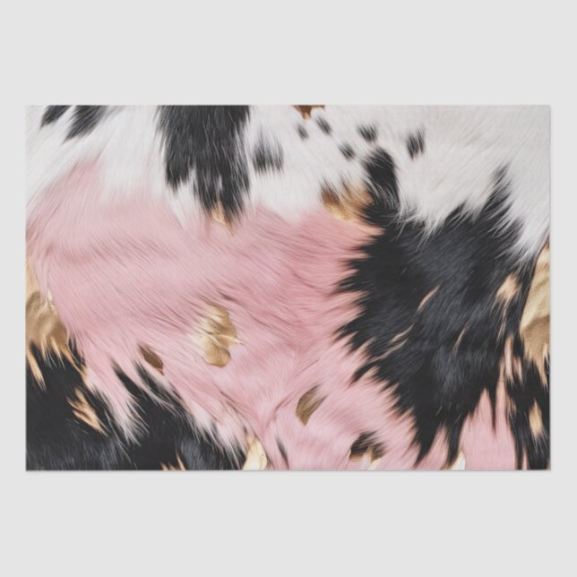 Girly Pink Black Gold Cowgirl Cowhide Tissue Paper (Front)