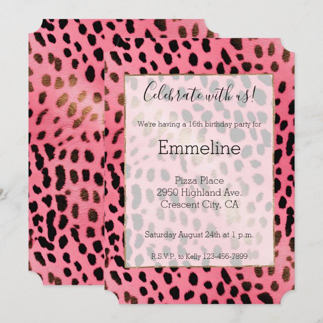 Girly Pink Black Leopard Print Invitation (Front/Back)