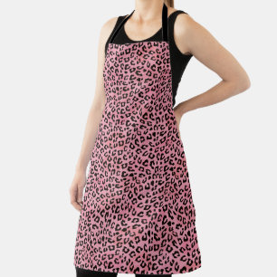 Girly Pink Black Leopard Spots Apron