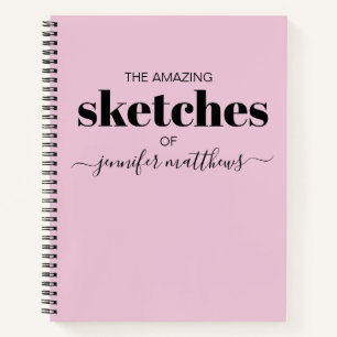 Girly Pink Black Personalised Sketchbook Your Name Notebook