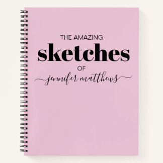 Girly Pink Black Personalised Sketchbook Your Name Notebook