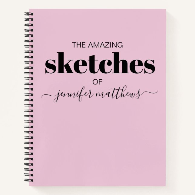 Girly Pink Black Personalised Sketchbook Your Name Notebook (Front)