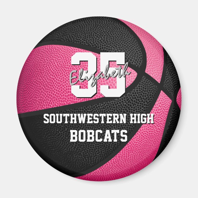 girly pink black personalized basketball  magnet (Front)