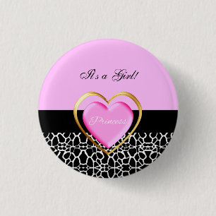Girly Pink Black Princess Giraffe Print and Name 3 Cm Round Badge