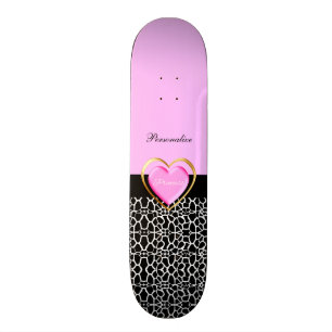 Girly Pink Black Princess Giraffe Print and Name Skateboard