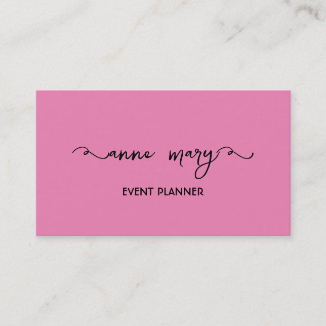 Girly Pink Black Trendy Calligraphy Event Planner  Business Card (Front)