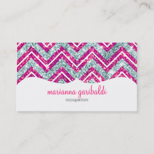 Girly Pink & Blue Sparkly Faux Glitter Chevron Business Card
