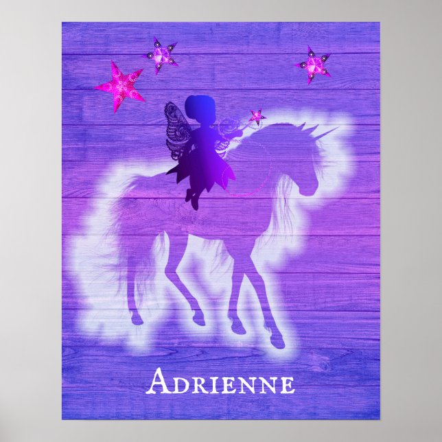 Girly Pink & Blue Unicorn Personalised Poster (Front)