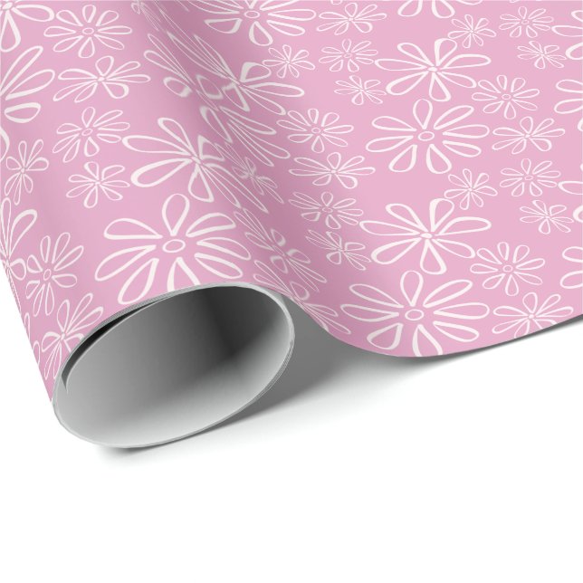Girly Pink Blush Floral Doodle Pattern Wrapping Paper (Roll Corner)