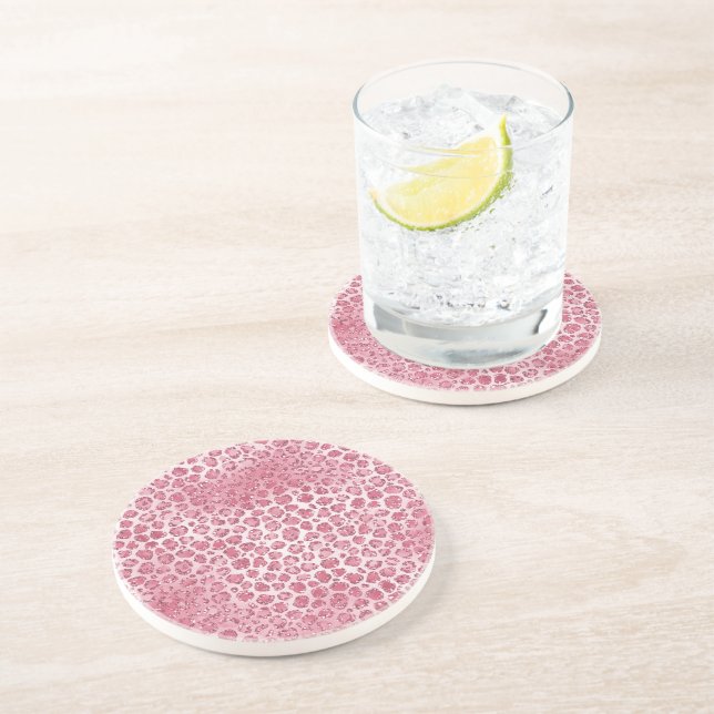 Girly Pink Blush Glitter Leopard Print        Coaster (Side)