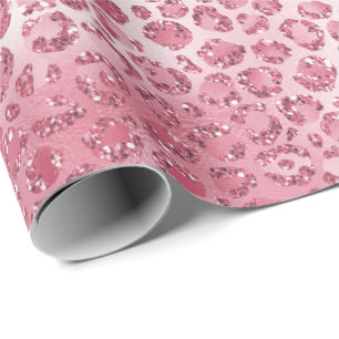 Girly Pink Blush Glitter Leopard Print     Wrapping Paper